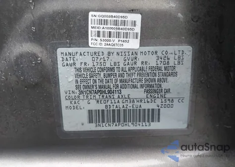 2017 Nissan Versa 1.6 S+ from USA, damaged, VIN 3N1CN7AP0HL904113